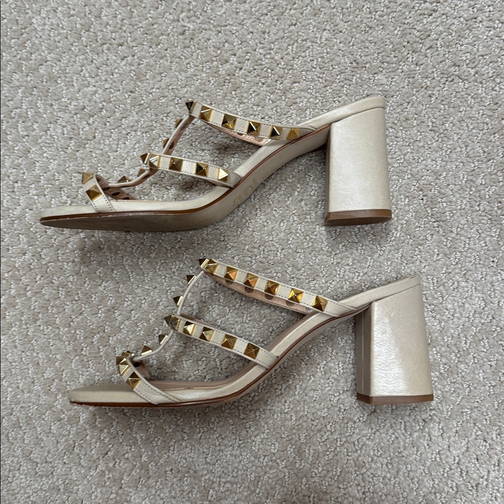Gold Studded Strappy Block Heel - Picture 2 of 3